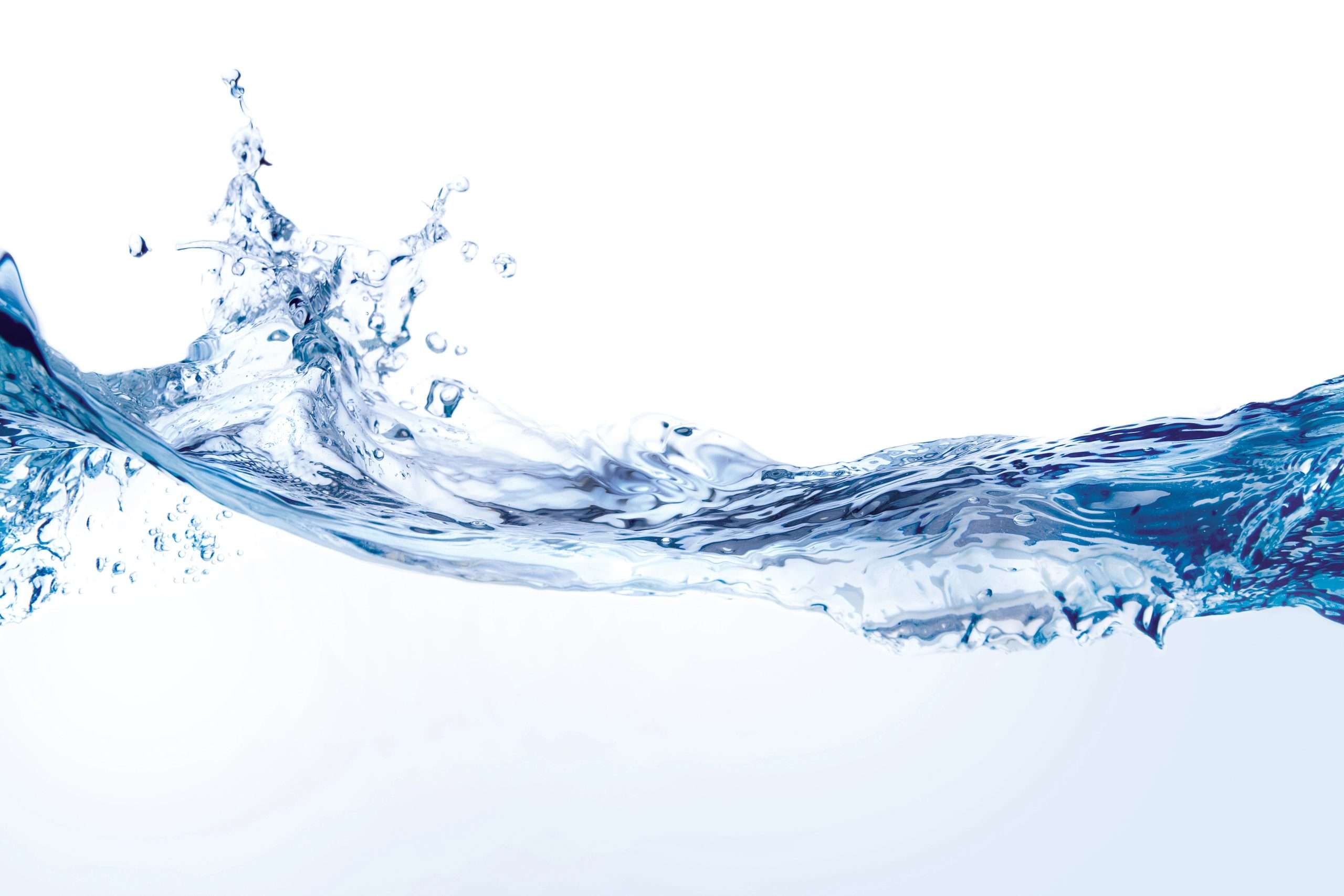 Clear water splashed on a white background.