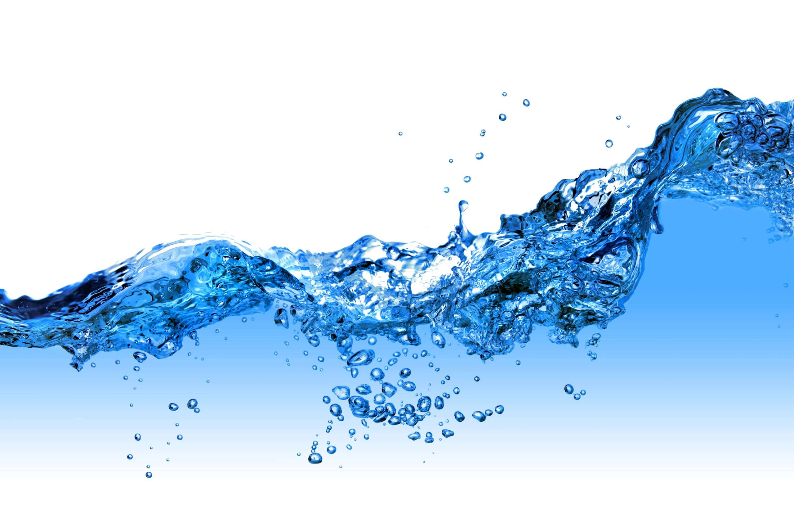 Clear water splashing against a white background